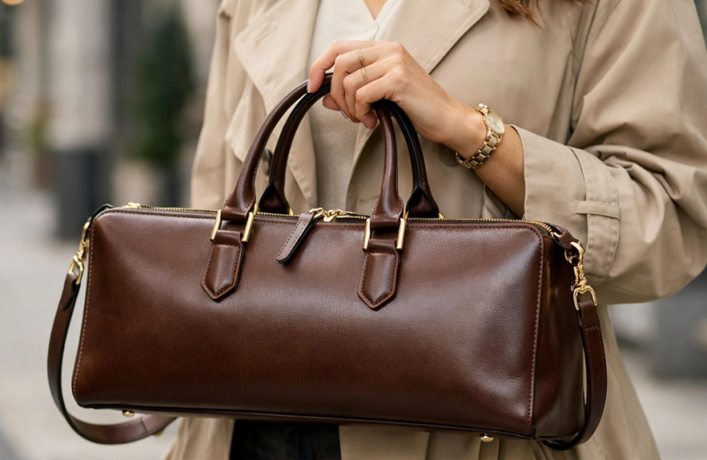 O modelo East-West em couro marrom chocolate: a silhueta que define a elegância urbana em 2026. bolsa-feminina-moda-2026-modelo-east-west-couro-marrom-chocolate