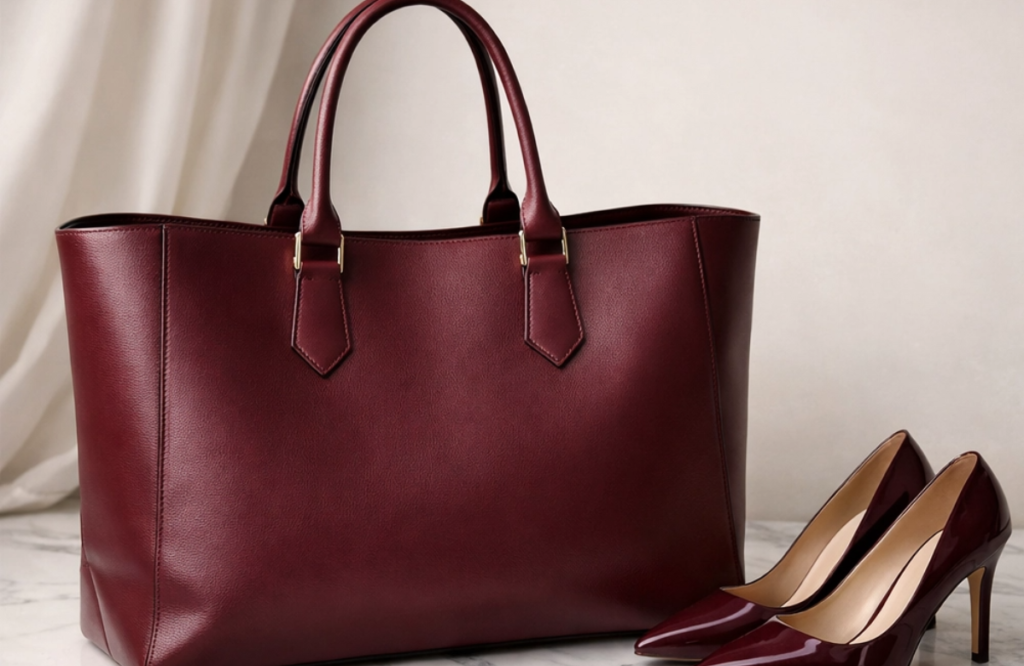 A maxi tote em tom burgundy combina espaço e sofisticação, ideal para a mulher moderna. maxi-bolsa-feminina-tendencia-2026-modelo-tote-burgundy-luxo